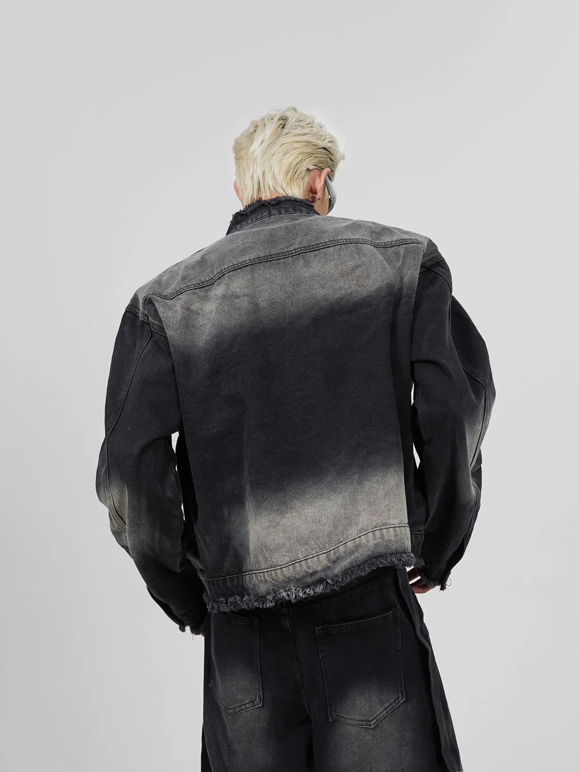 【23s November.】Distressed Brushed Stand Collar Denim Jacket