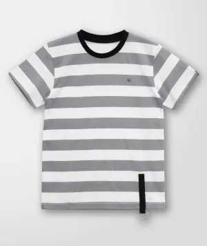 Boys Grey & White Striped Round Neck T-shirt