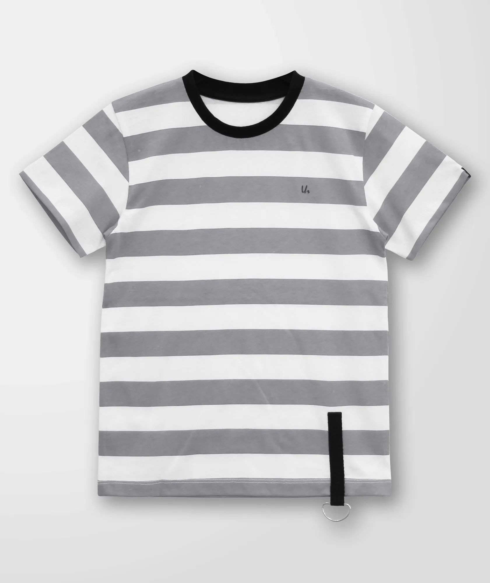 Boys Grey & White Striped Round Neck T-shirt