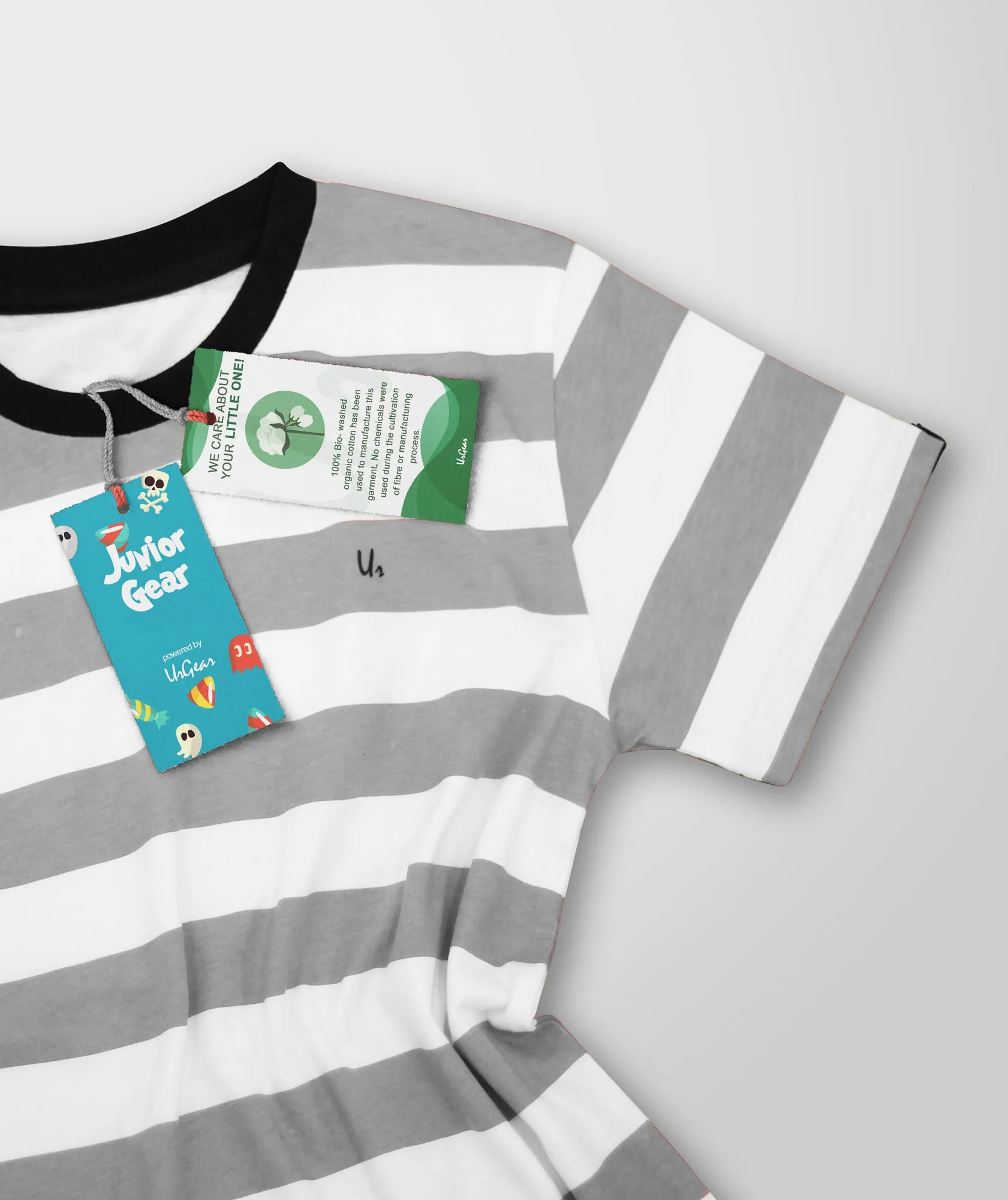 Boys Grey & White Striped Round Neck T-shirt