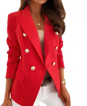Casual Blazer for Women Trendy Long Sleeve Gold Button Work 0ffice Blazer Lapel Open Front Suit Jacket with Pockets
