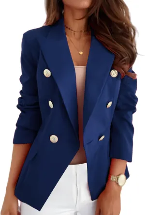 Casual Blazer for Women Trendy Long Sleeve Gold Button Work 0ffice Blazer Lapel Open Front Suit Jacket with Pockets