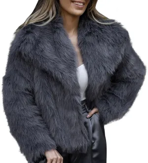 COZYPOIN Womens Faux Fur Jacket Fluffy Fur Cropped Coat Long Sleeve Open Front Fur Cape