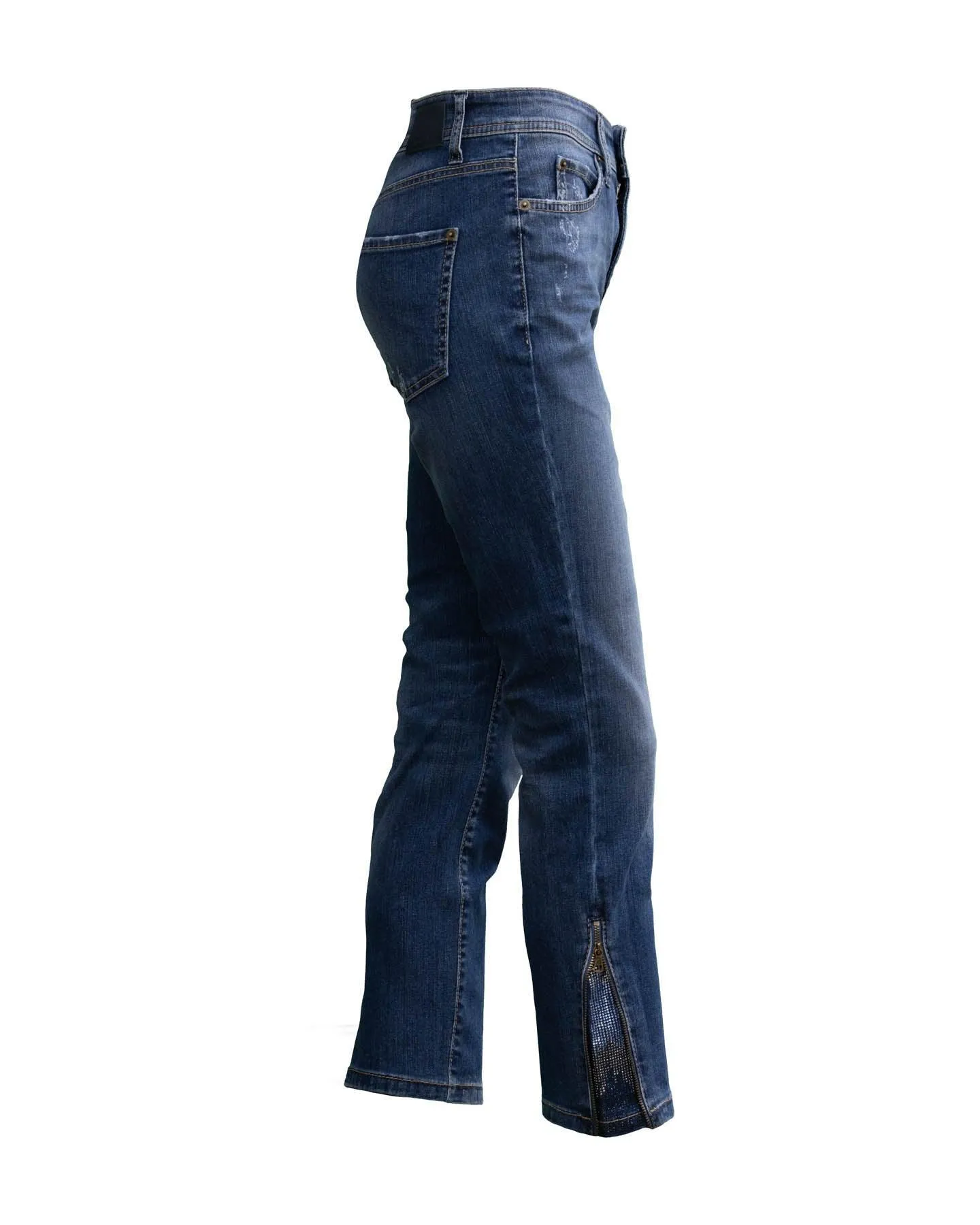 Cropped Crystal Zip Hem Jean
