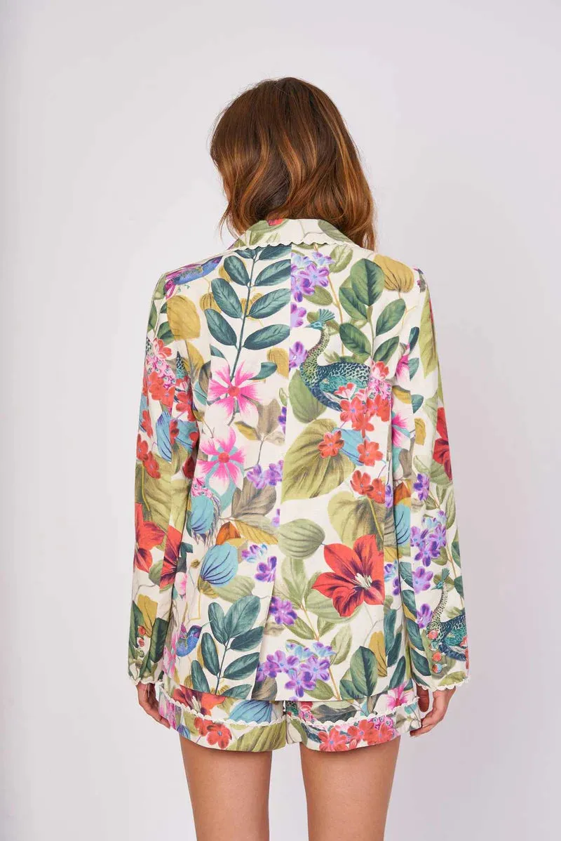 Giacca blazer in lino cotone stampato ISSOIRE
