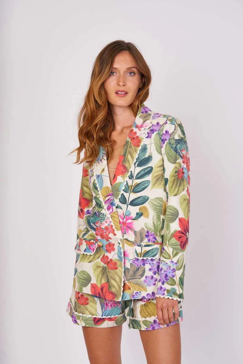 Giacca blazer in lino cotone stampato ISSOIRE