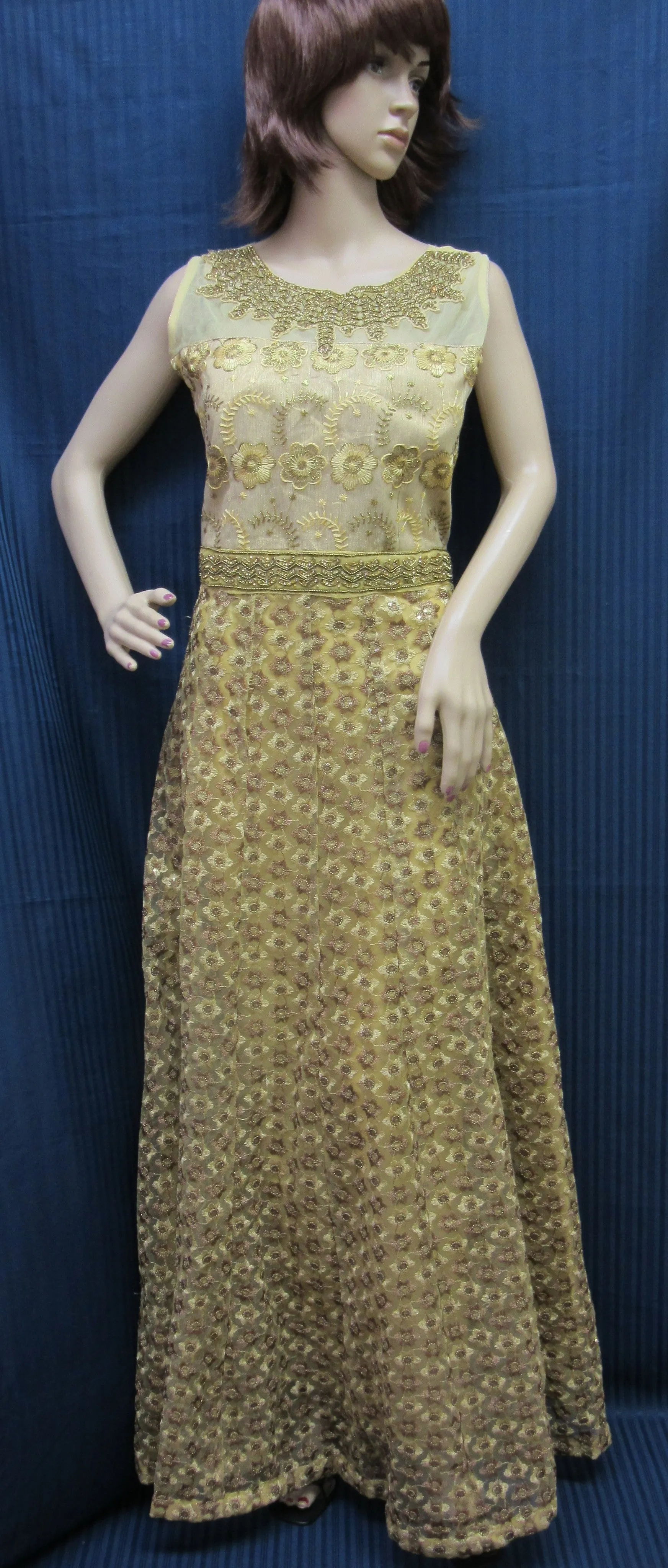 Gown 8087 Gold Net Sequins Detail Medium Size Wedding Evening Wear