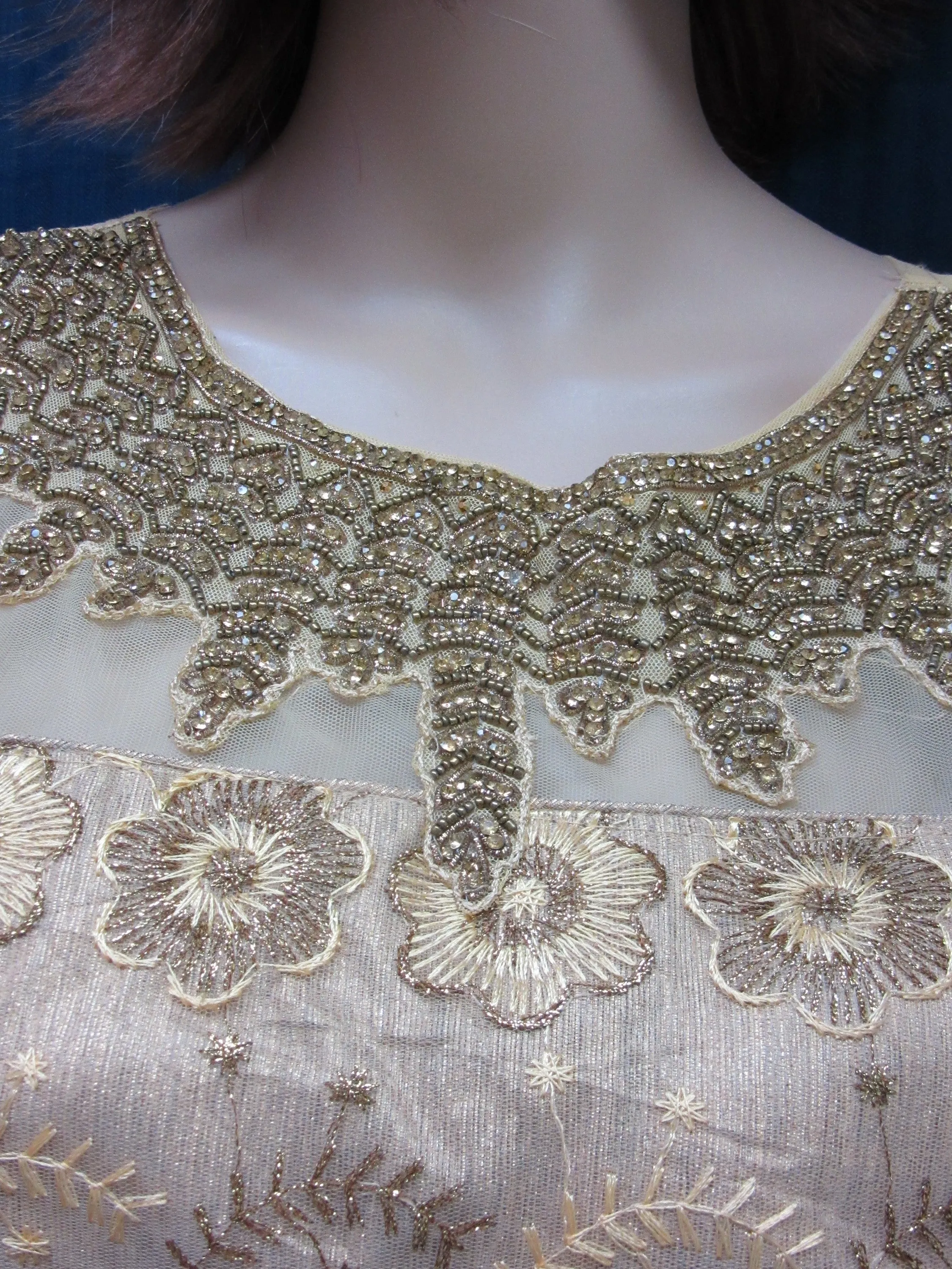 Gown 8087 Gold Net Sequins Detail Medium Size Wedding Evening Wear