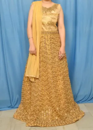 Gown 8087 Gold Net Sequins Detail Medium Size Wedding Evening Wear