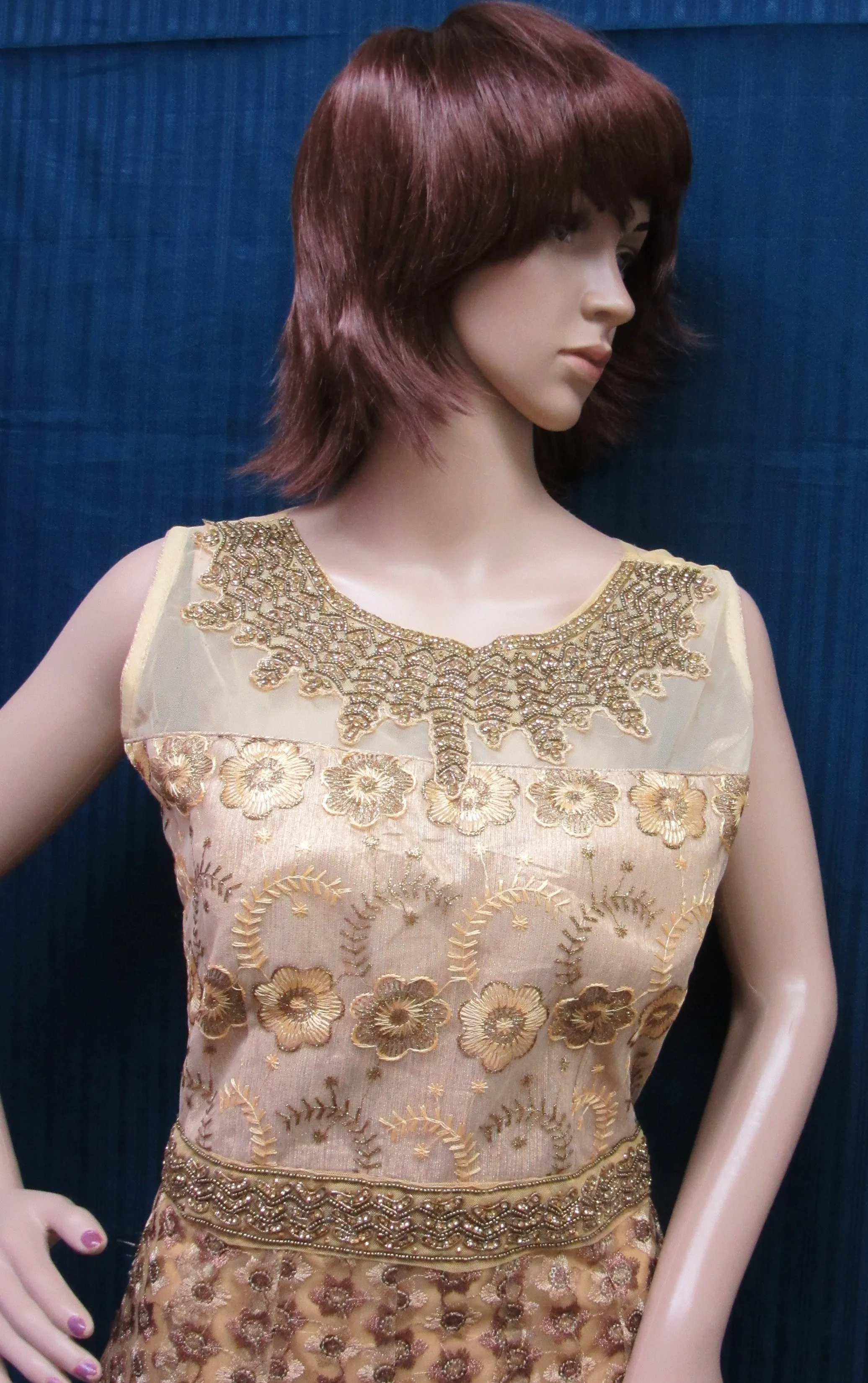 Gown 8087 Gold Net Sequins Detail Medium Size Wedding Evening Wear