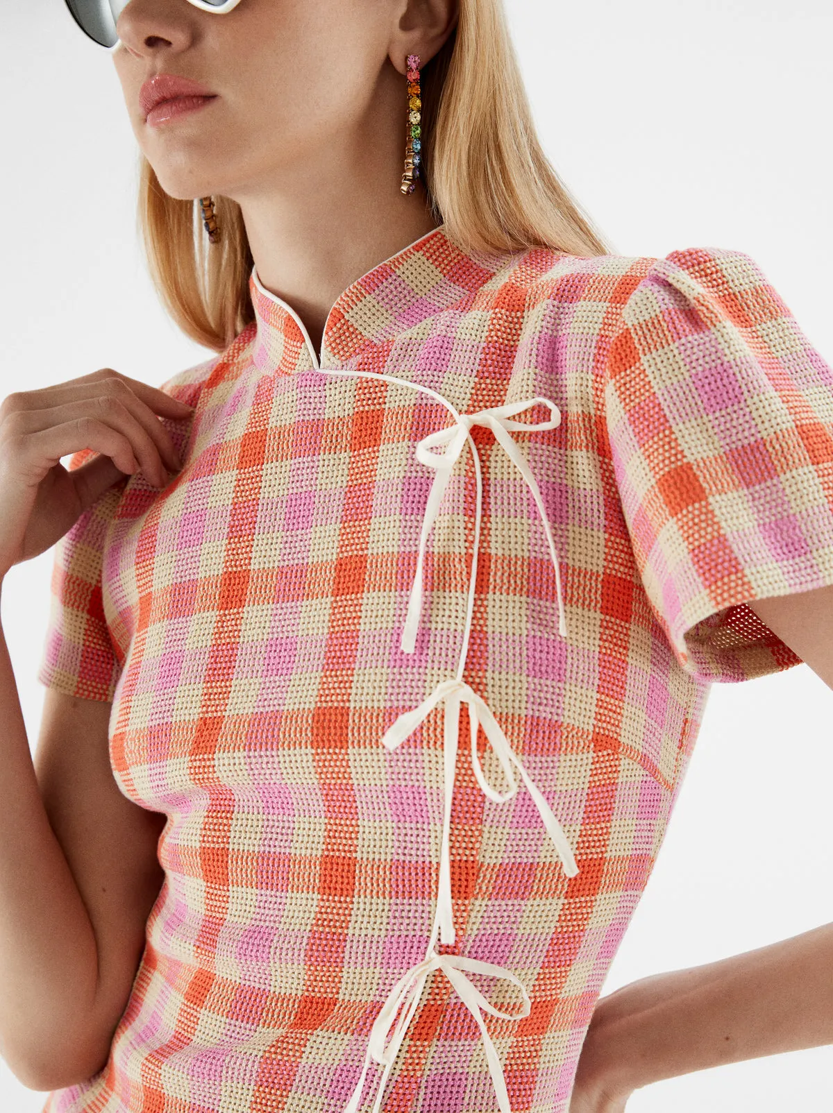 Harlow Orange And Pink Check Mini Dress