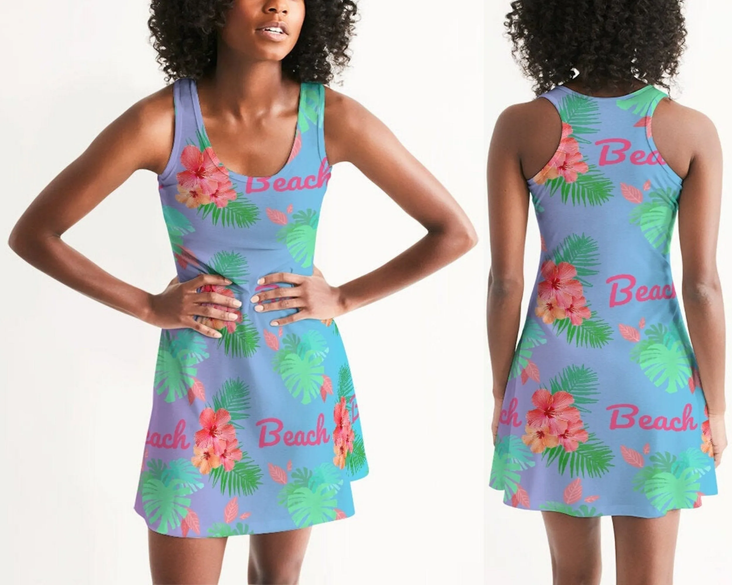 Hibiscus Beach Ombre Blue Racerback Dress
