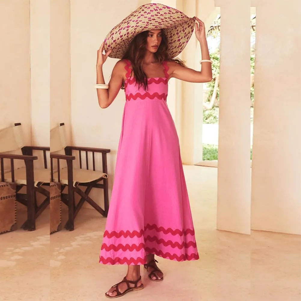 IDOPIP Womens Summer Casual Dress Beach Floral Maxi Dress Elegant Spaghetti Sleeveless Smocked Sundress Weeding Guest Dress