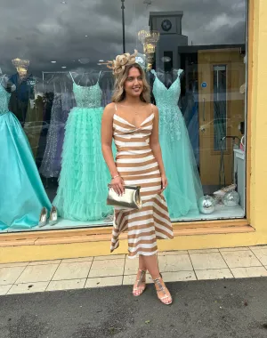 Justina coffee and cream stripe mermaid midi dress