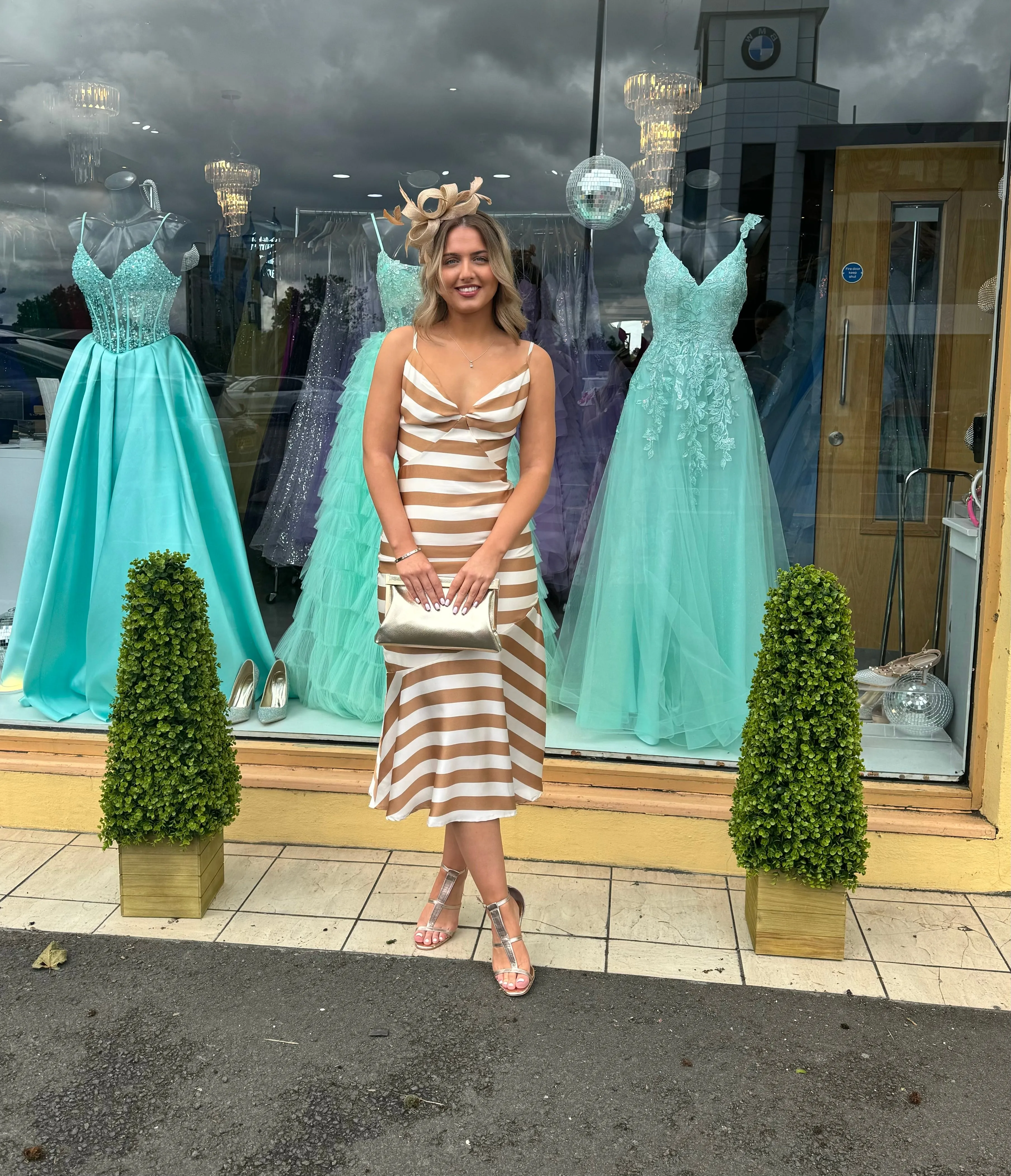 Justina coffee and cream stripe mermaid midi dress