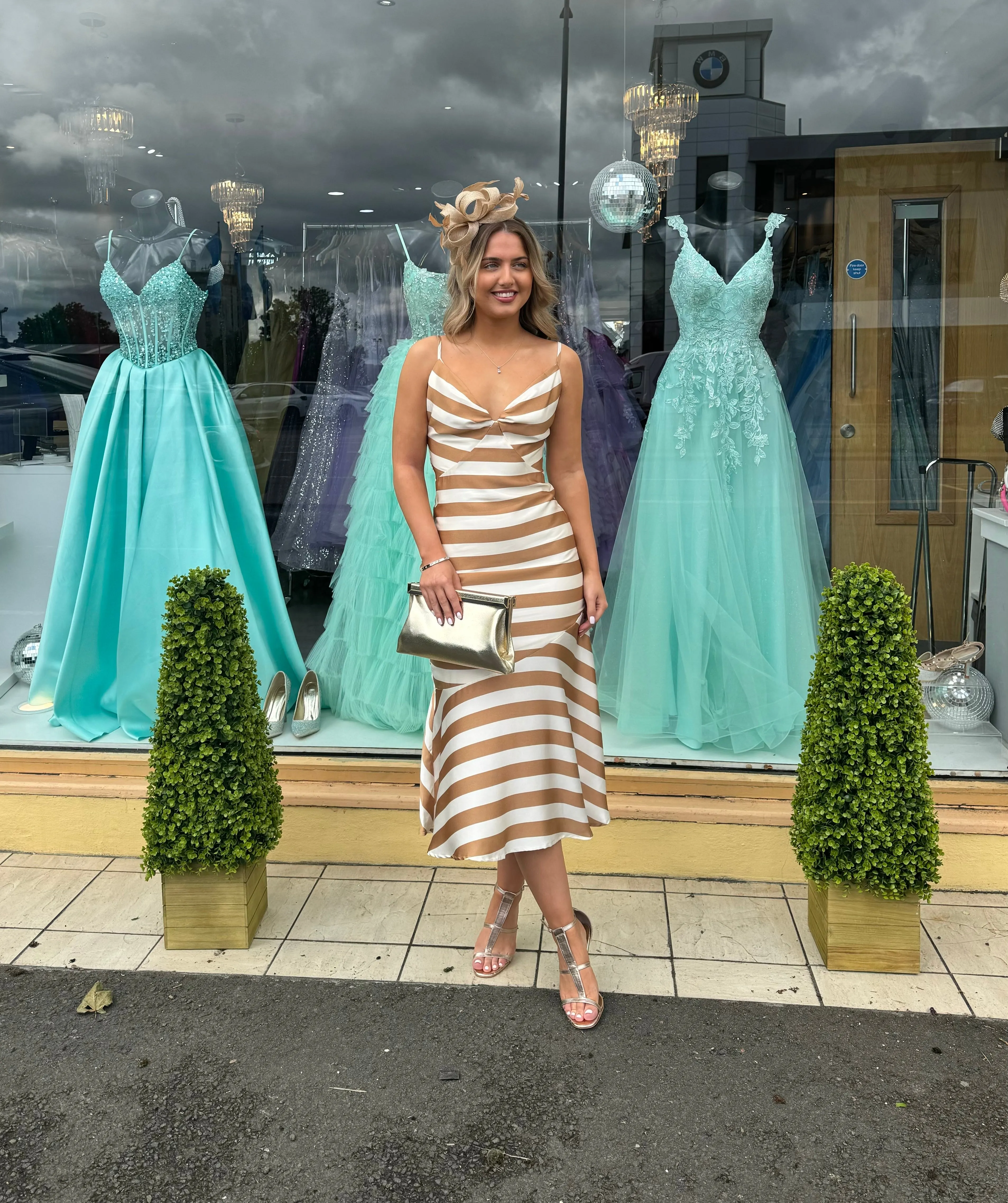 Justina coffee and cream stripe mermaid midi dress