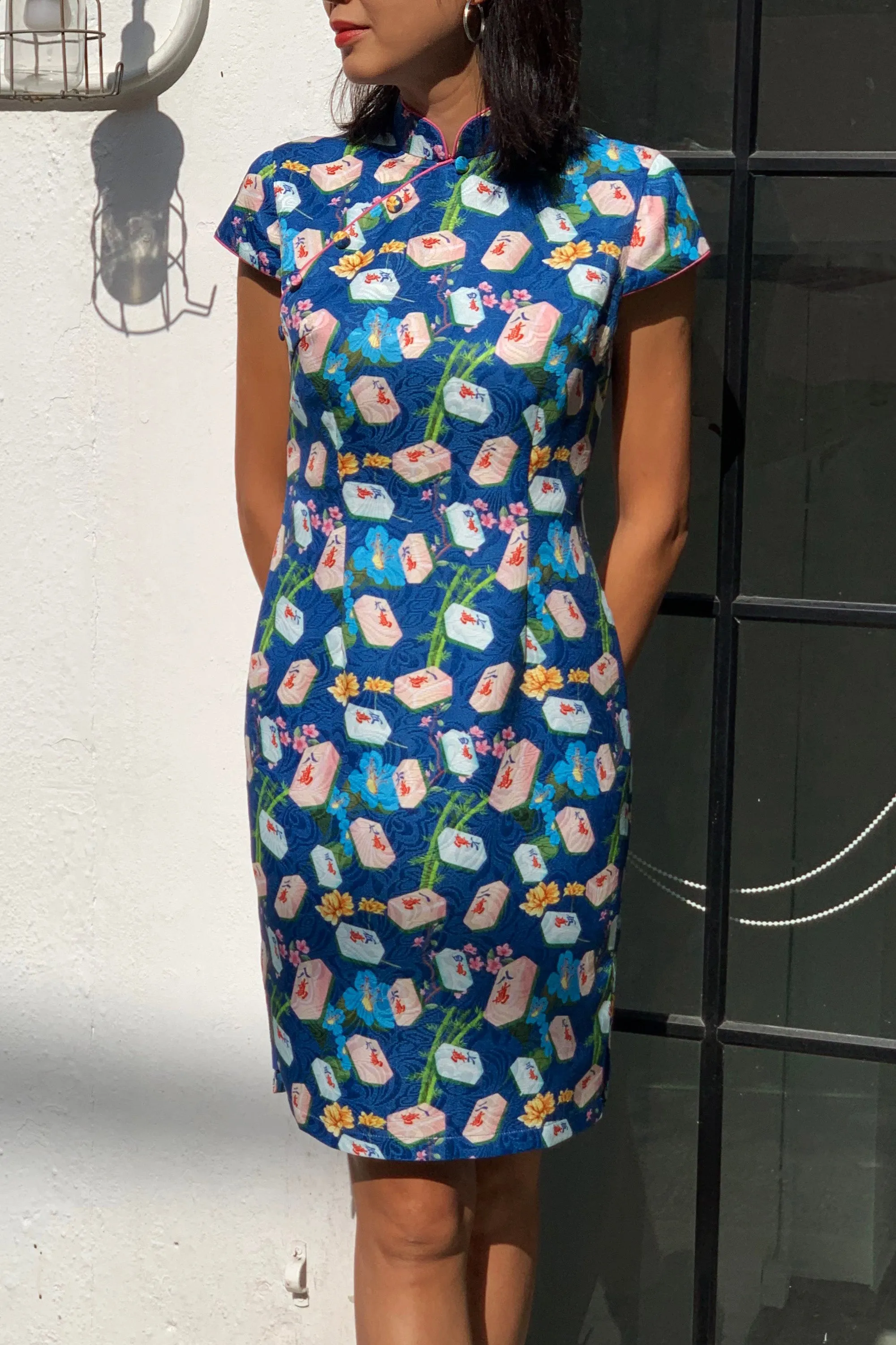 KYLIE Mahjong print Cheongsam (Blue)