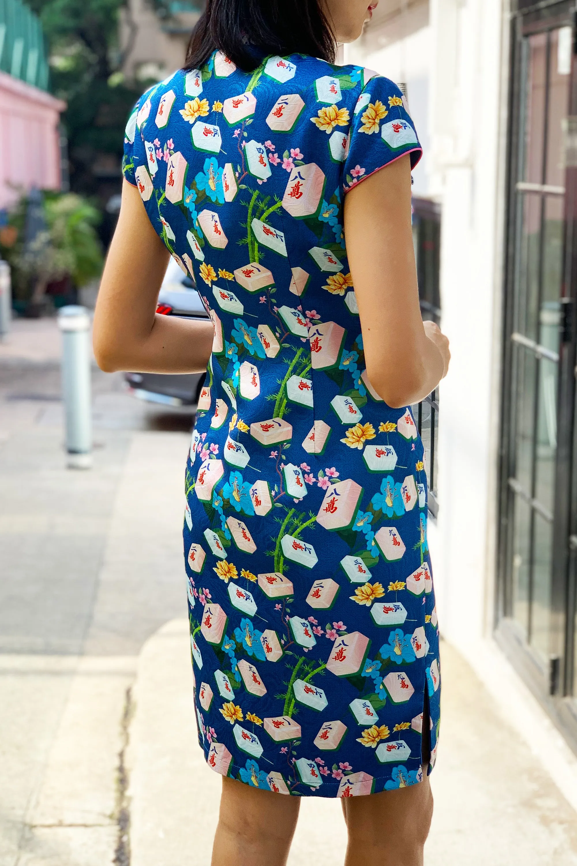 KYLIE Mahjong print Cheongsam (Blue)
