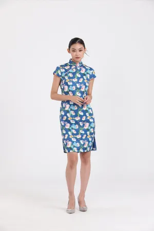 KYLIE Mahjong print Cheongsam (Blue)