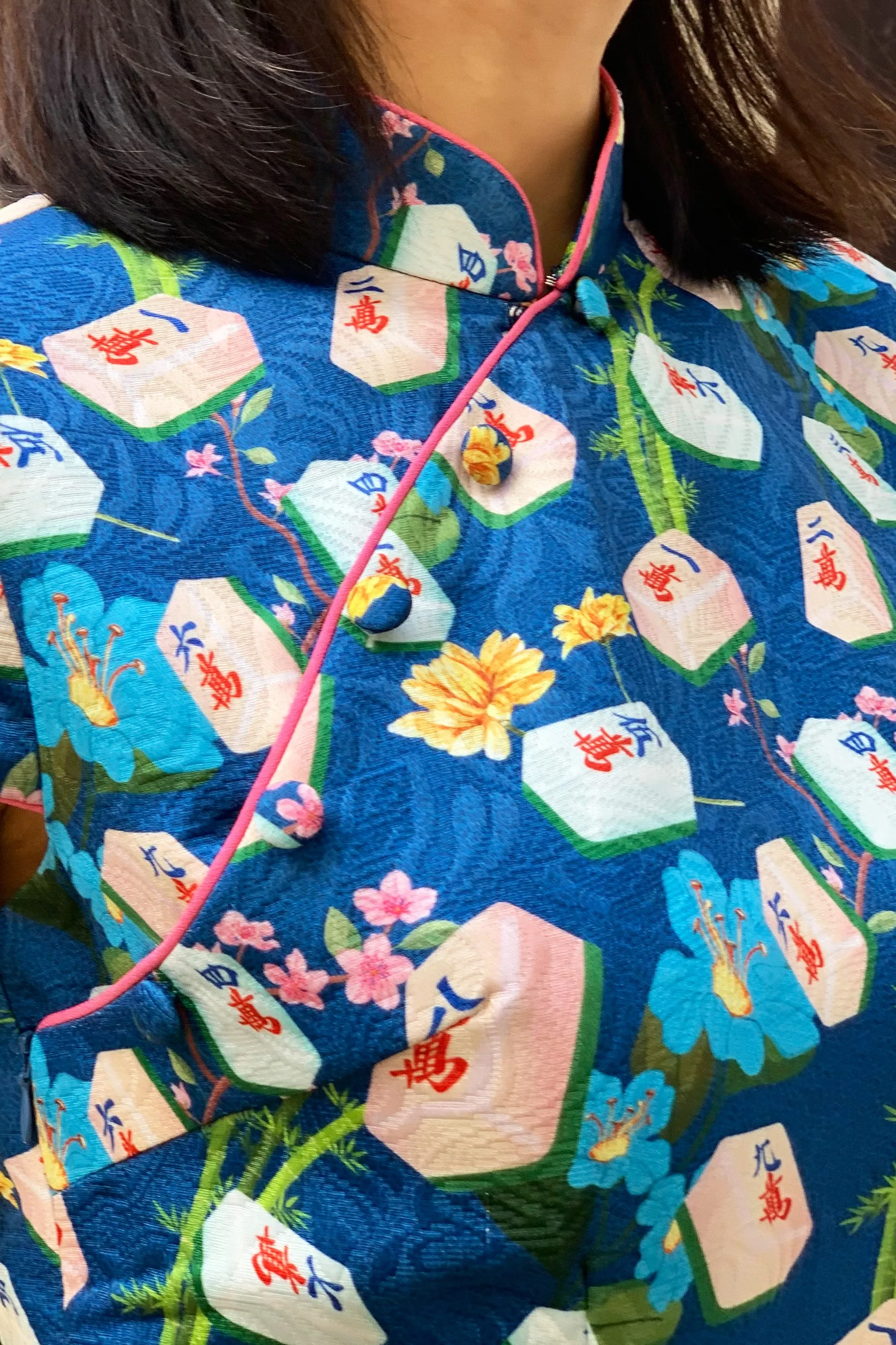 KYLIE Mahjong print Cheongsam (Blue)
