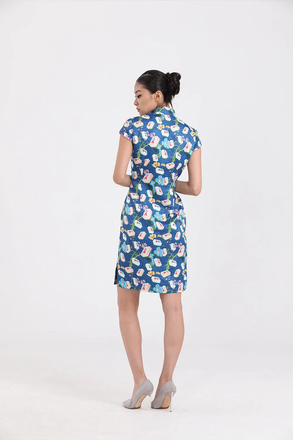 KYLIE Mahjong print Cheongsam (Blue)
