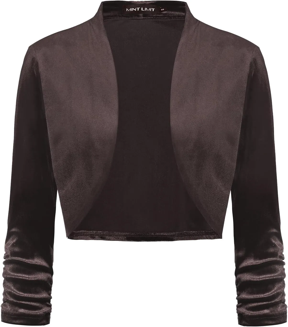 MINTLIMIT Women's Velvet Bolero Shrugs for Dresses Ruched 3/4 Sleeve Open Front Cocktail Party Cropped Cardigan