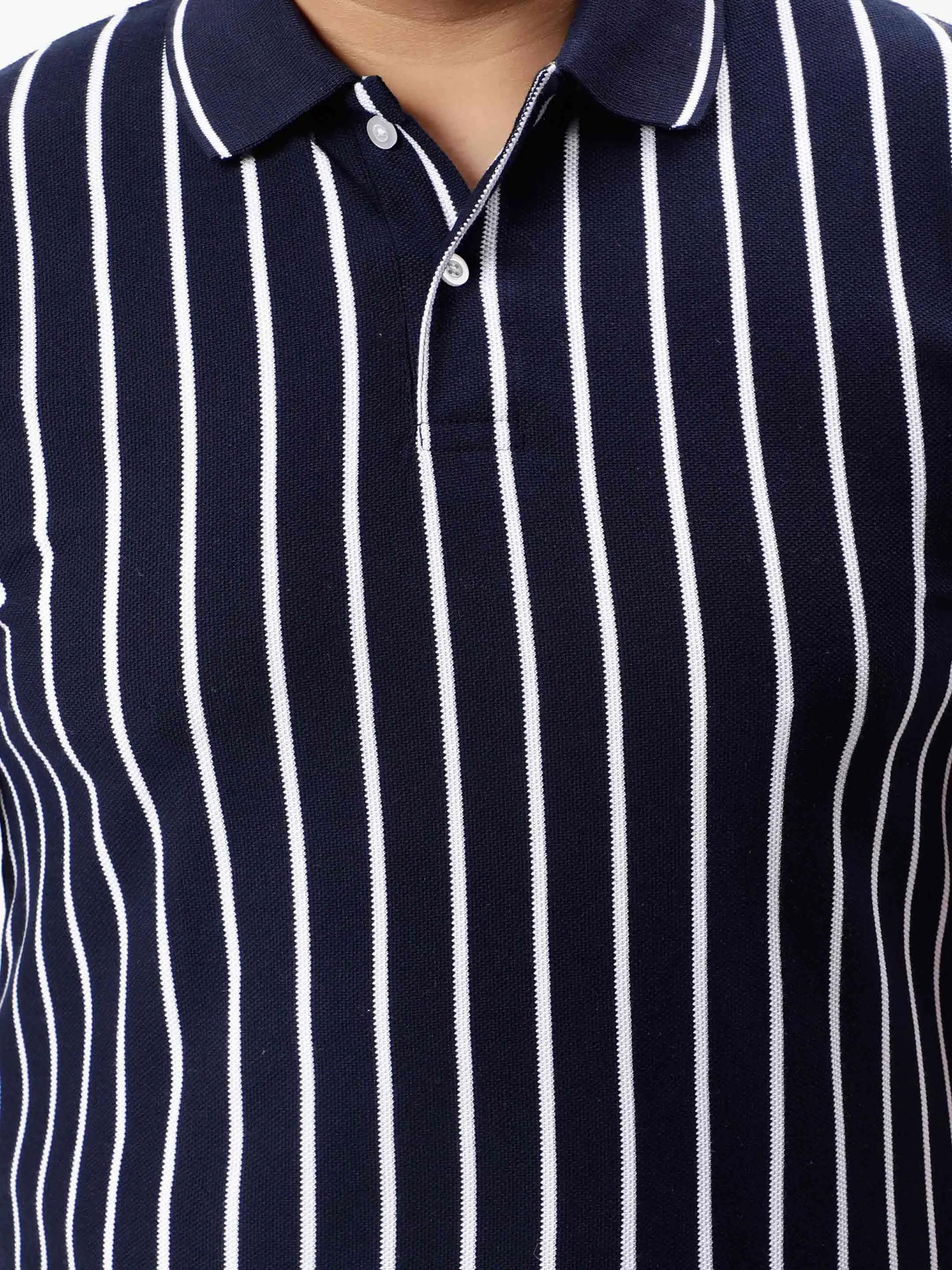 Navy Blue Striped Premium Polo T-shirt