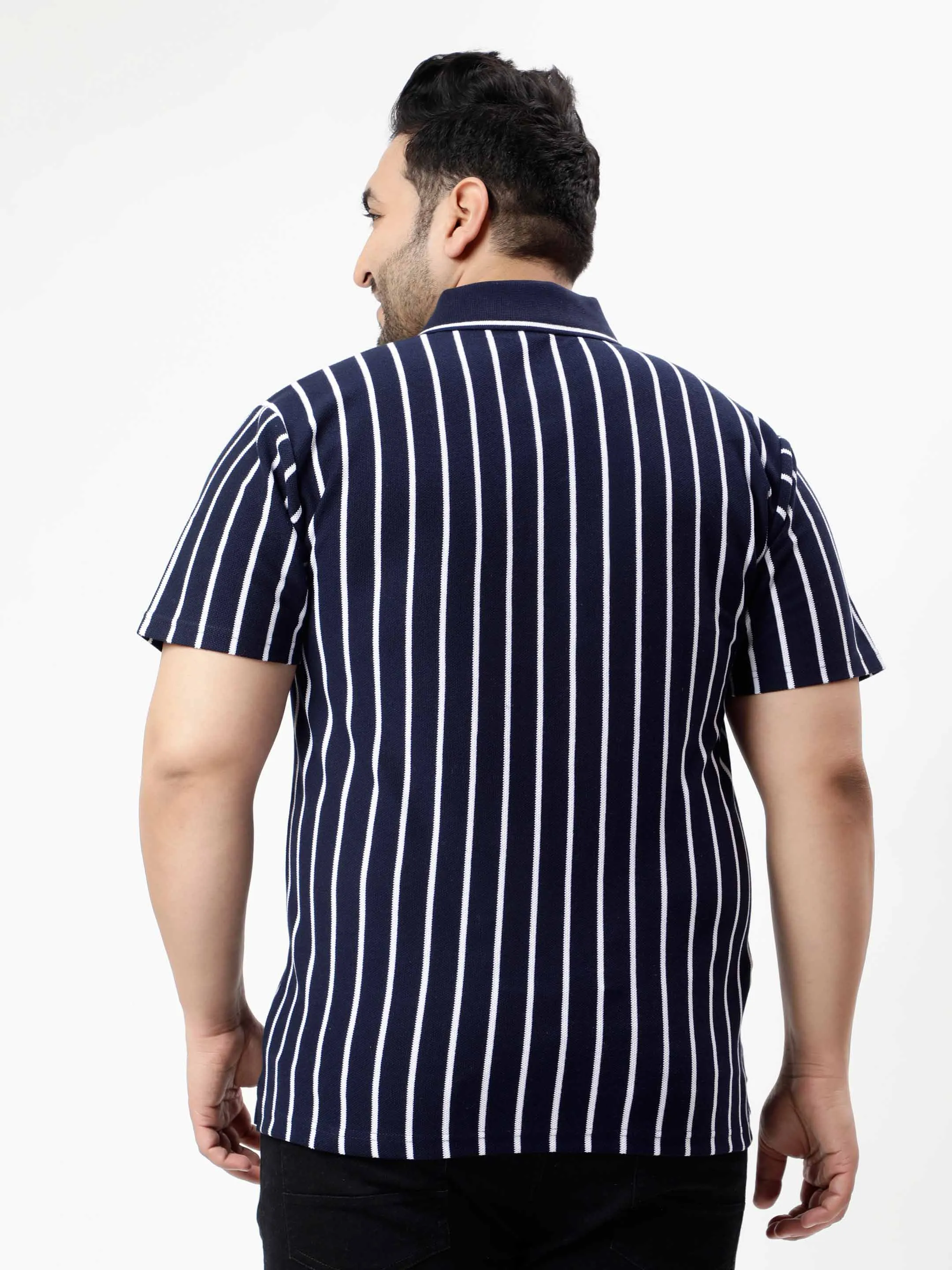 Navy Blue Striped Premium Polo T-shirt