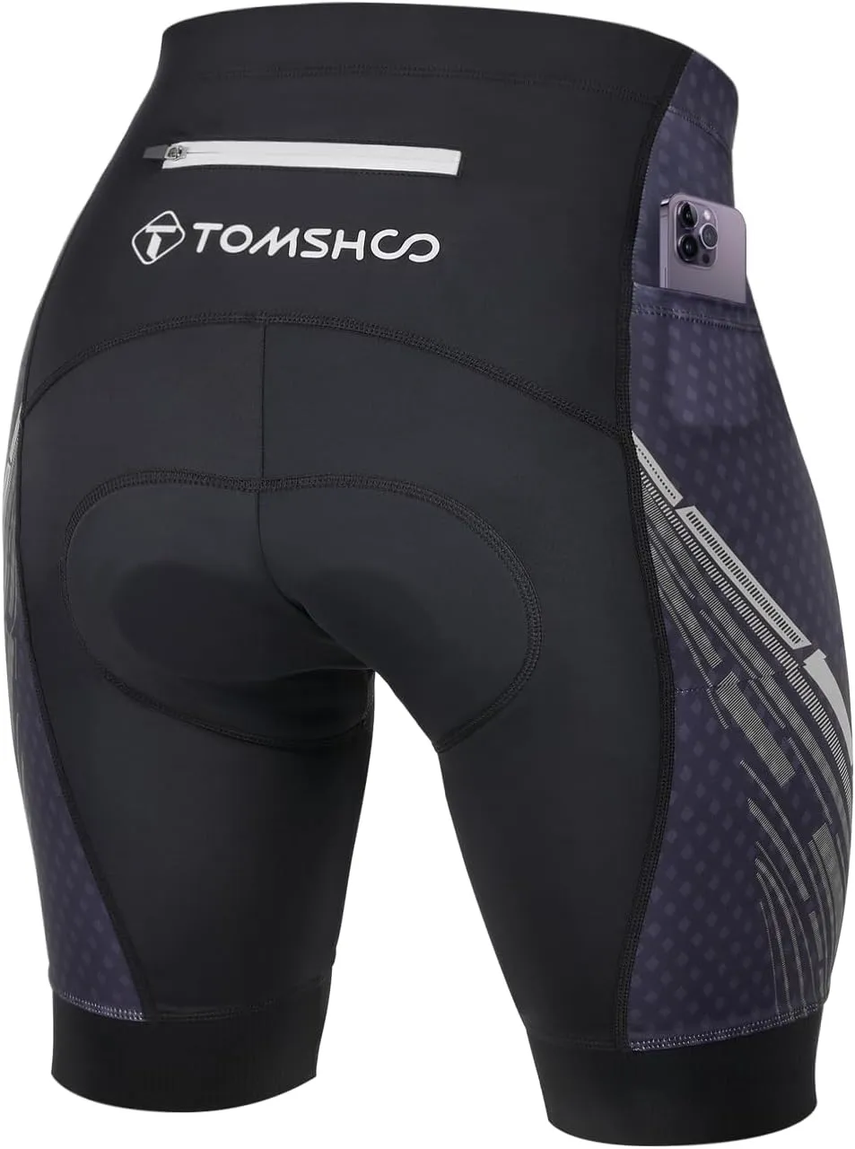 TOMSHOO Cycling Bike Shorts, 4D Padded Bicycle Riding Biker Pants with Multi-Pockets, Reflective Coating, Anti-Slip Leg