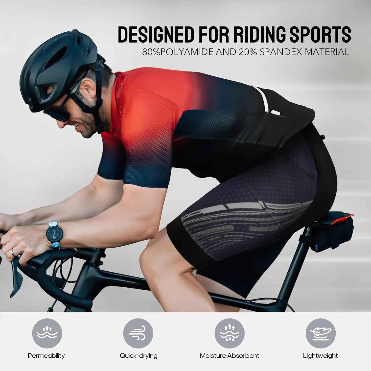 TOMSHOO Cycling Bike Shorts, 4D Padded Bicycle Riding Biker Pants with Multi-Pockets, Reflective Coating, Anti-Slip Leg