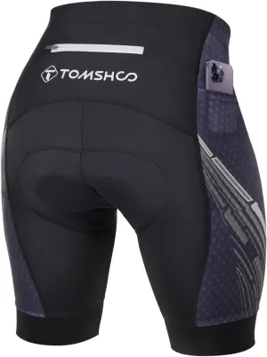 TOMSHOO Cycling Bike Shorts, 4D Padded Bicycle Riding Biker Pants with Multi-Pockets, Reflective Coating, Anti-Slip Leg