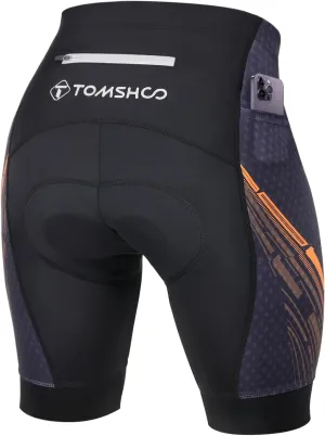 TOMSHOO Cycling Bike Shorts, 4D Padded Bicycle Riding Biker Pants with Multi-Pockets, Reflective Coating, Anti-Slip Leg