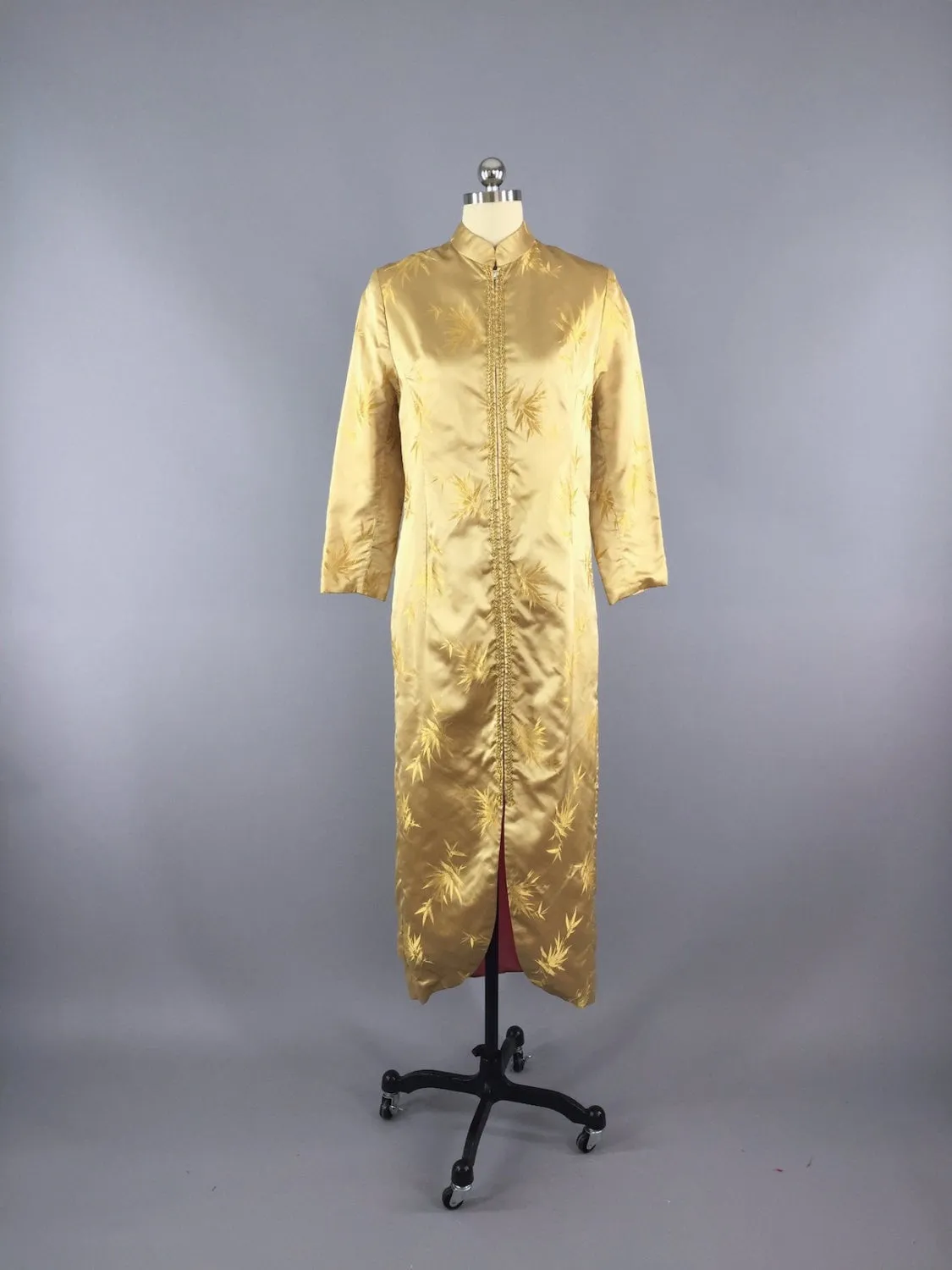 Vintage 1960s Gold Satin Maxi Coat Robe