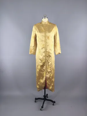 Vintage 1960s Gold Satin Maxi Coat Robe