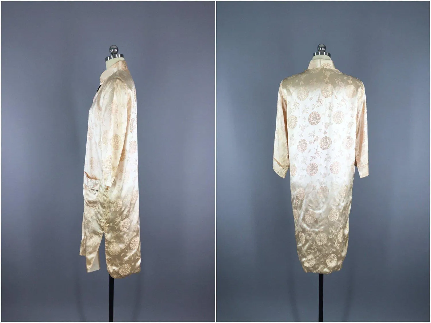 Vintage Ivory Silk Robe / Dressing Gown