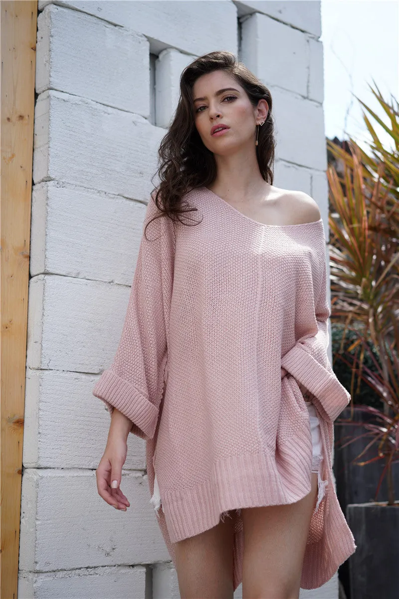 Waffle Knit Oversized Tunic Long Sleeve