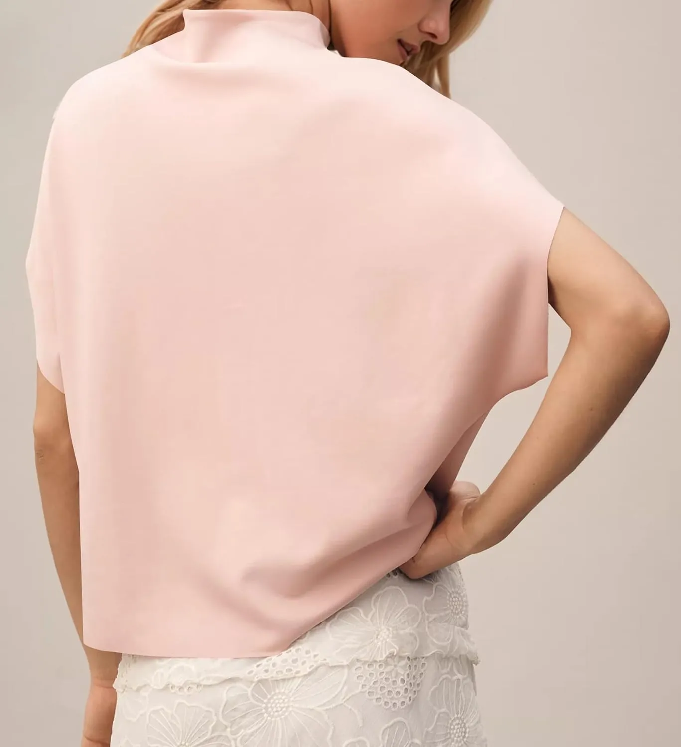 Women Mock Neck Batwing Short Sleeve Loose Tshirt Top Turtle Neck Batwing Sleeve Solid Oversized Tee Shirt Top