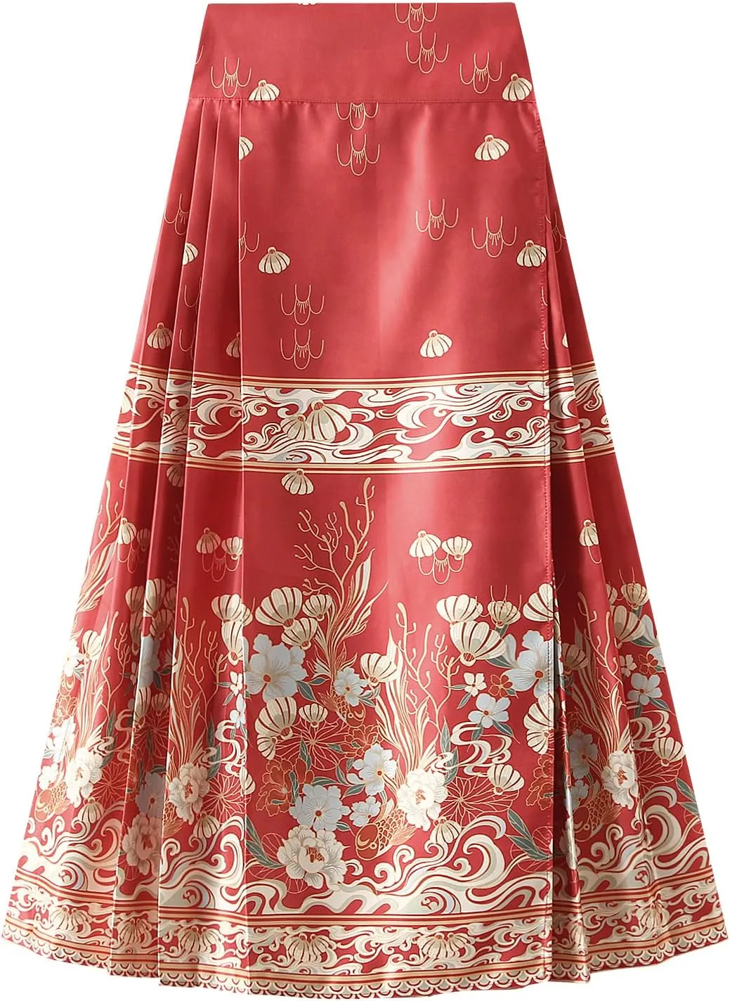 Women's Horse Face Skirt Flower Print Pleated Tie Up A-Line Long Skirt Chinese Style Ming Dynasty Hanfu Midi Skirt