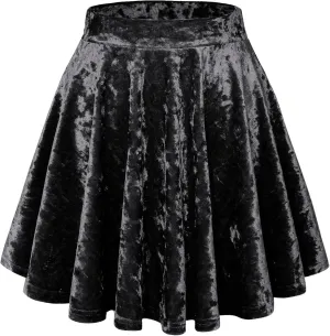 Womens Versatile A-line Crushed Velvet Mini Skirt